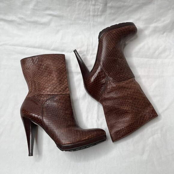 Cole Haan Nike Air Womens Brown Scale Print Leather High Heel Ankle Boots 7 - Picture 2 of 11